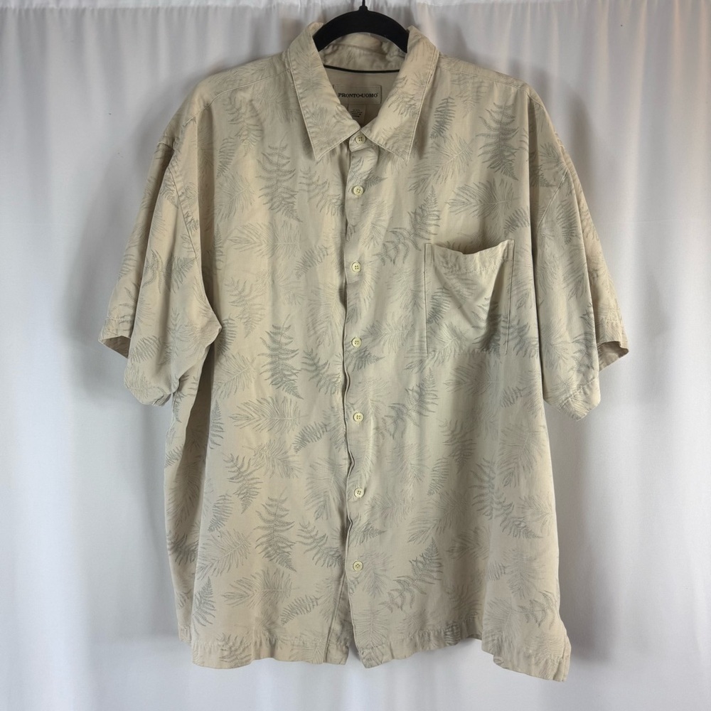 Pronto Uomo Casual Tan Shirt 100% Silk 
 Size XXL Short Sleeve